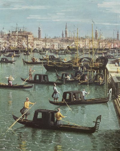 Gondoliers near the Entrance to the Grand Canal and the Church of Santa Maria della Salute, Venice (detail) by Giovanni Antonio Canal